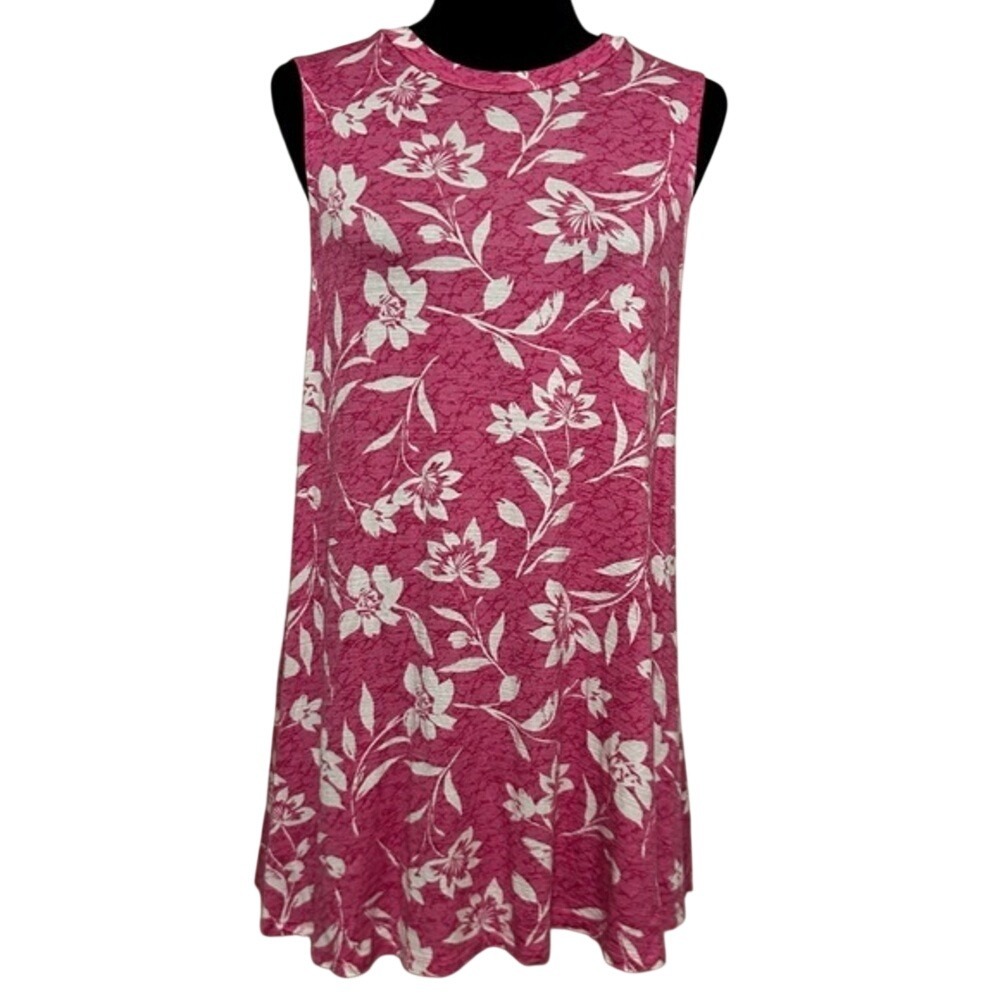 Lane Bryant Pink White Floral Sleeveless Knit A-Line Tank Top Plus Size 14/16